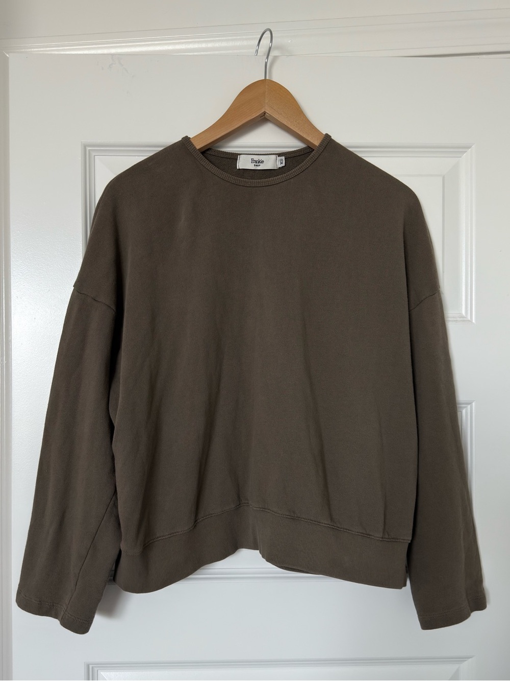 The Frankie Shop Jamie Crewneck Cotton Sweatshirt XS Oversized Brown Gray Taupe